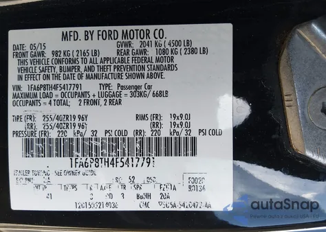 2015 Ford Mustang Ecoboost from USA, damaged, VIN 1FA6P8TH4F5417791
